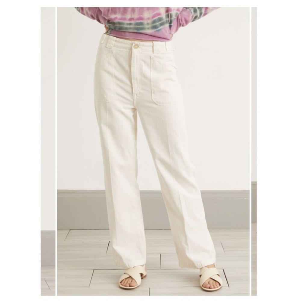 NWT Mother The Elbow Grease Flood High Rise Straight Leg Jeans in Ivory, Size 33